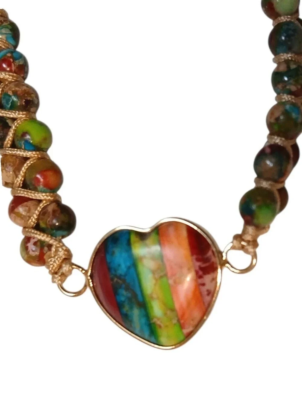 Boho Multi NWT Colored Stone Peace Bracelet With A Heart As Main Stone. - Picture 9 of 12